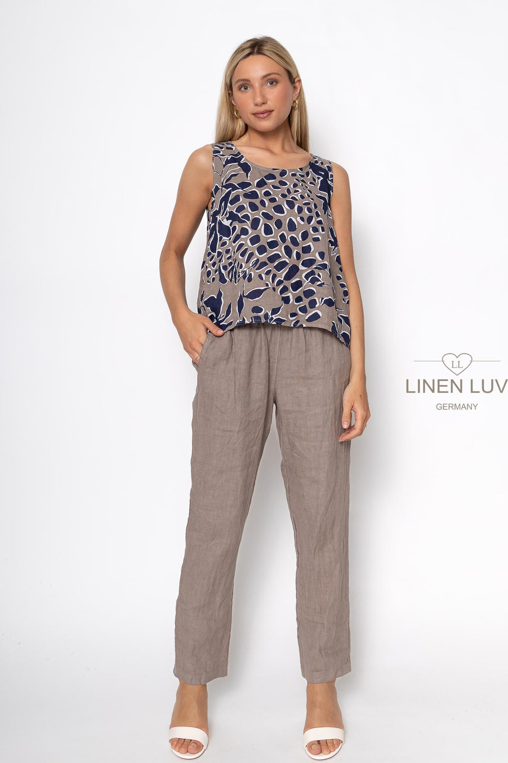 French Linen Sleeveless Top Print - Breathable Naturals | Glam & Fame Clothing