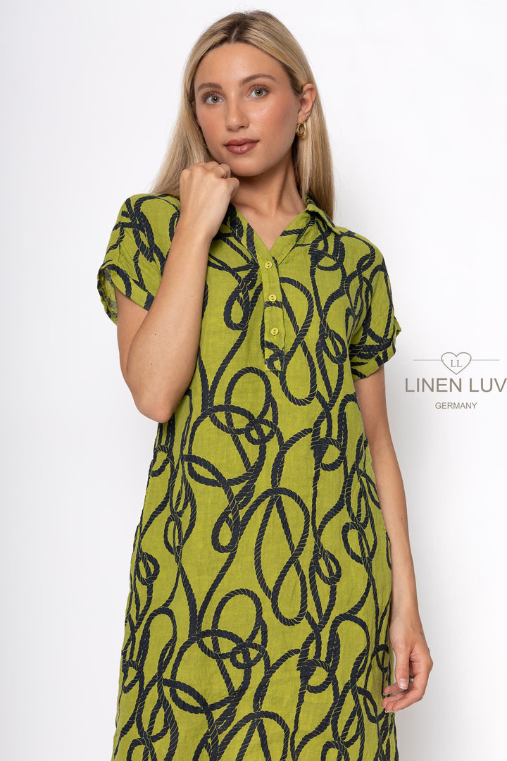 French Linen Sheath Dress Nautical Print