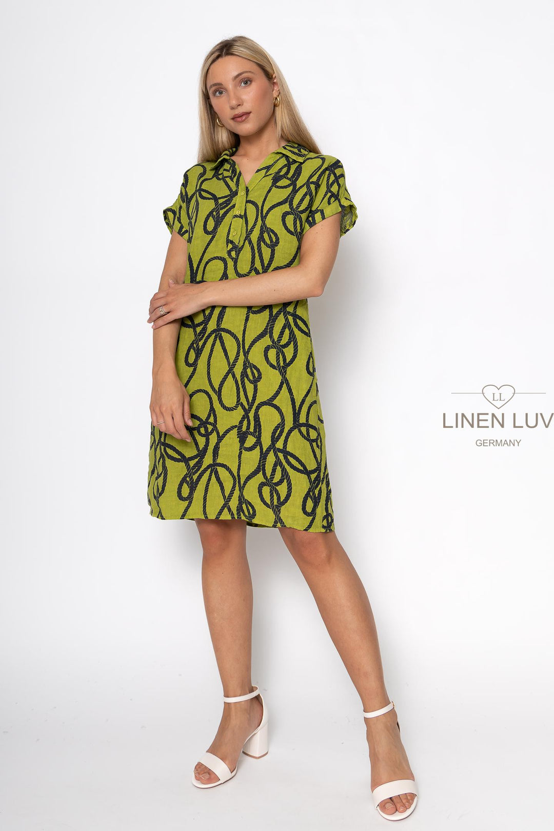 French Linen Sheath Dress Nautical Print