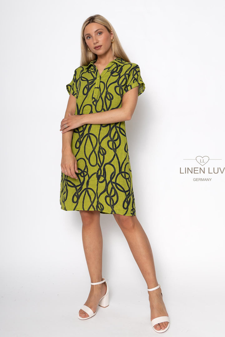 French Linen Sheath Dress Nautical Print