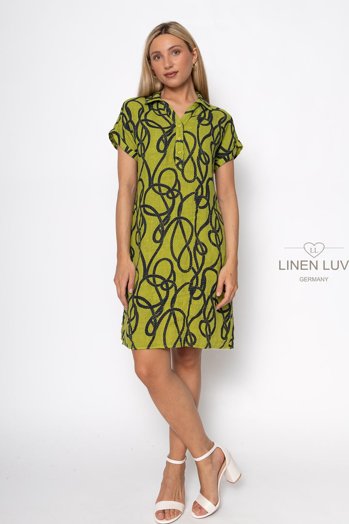 French Linen Sheath Dress Nautical Print