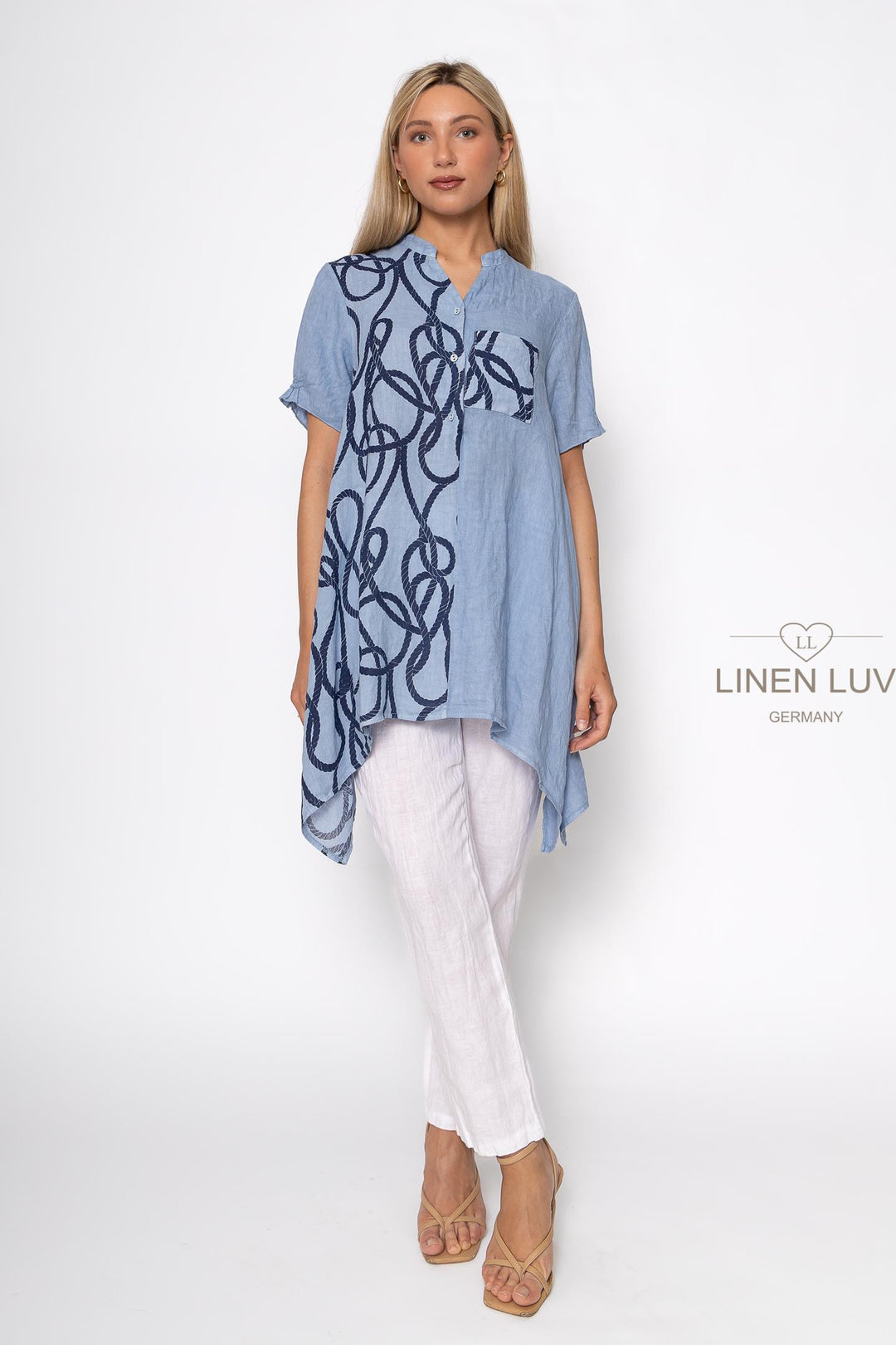 French Linen Tunic Blouse Nautical Print - Breathable Naturals | Glam & Fame Clothing