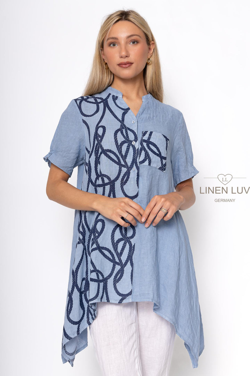 French Linen Tunic Blouse Nautical Print - Breathable Naturals | Glam & Fame Clothing