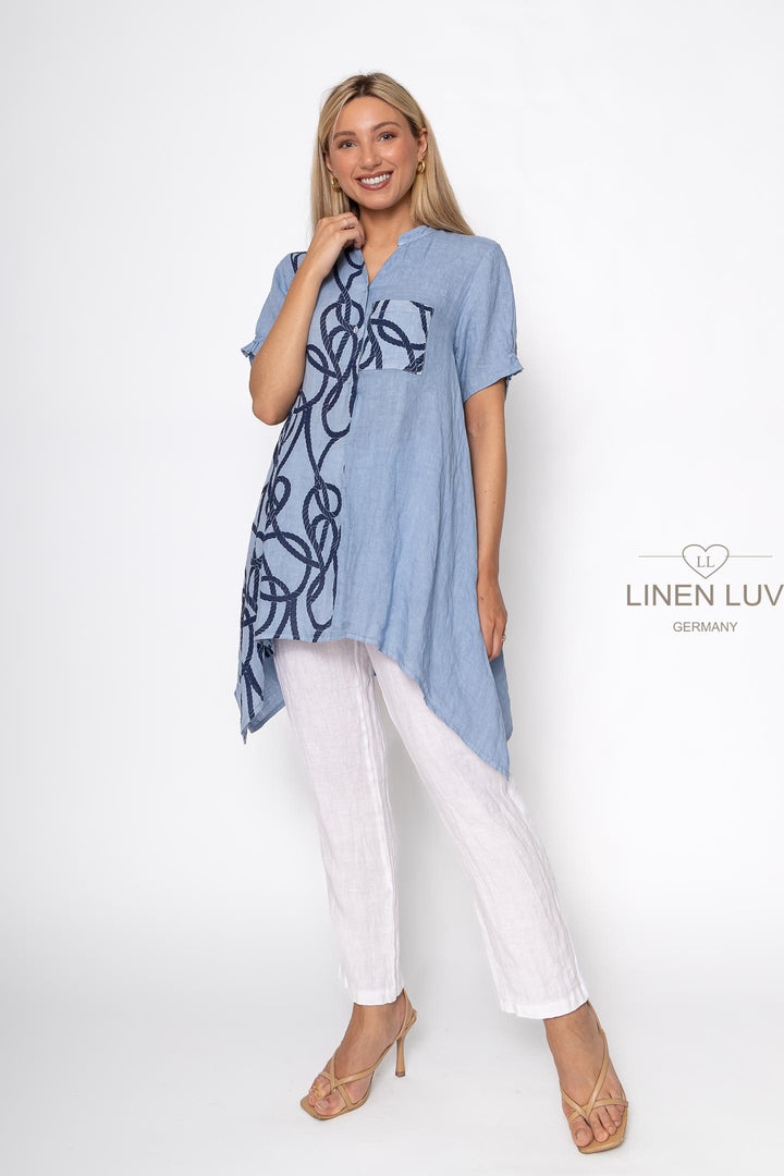 French Linen Tunic Blouse Nautical Print - Breathable Naturals | Glam & Fame Clothing