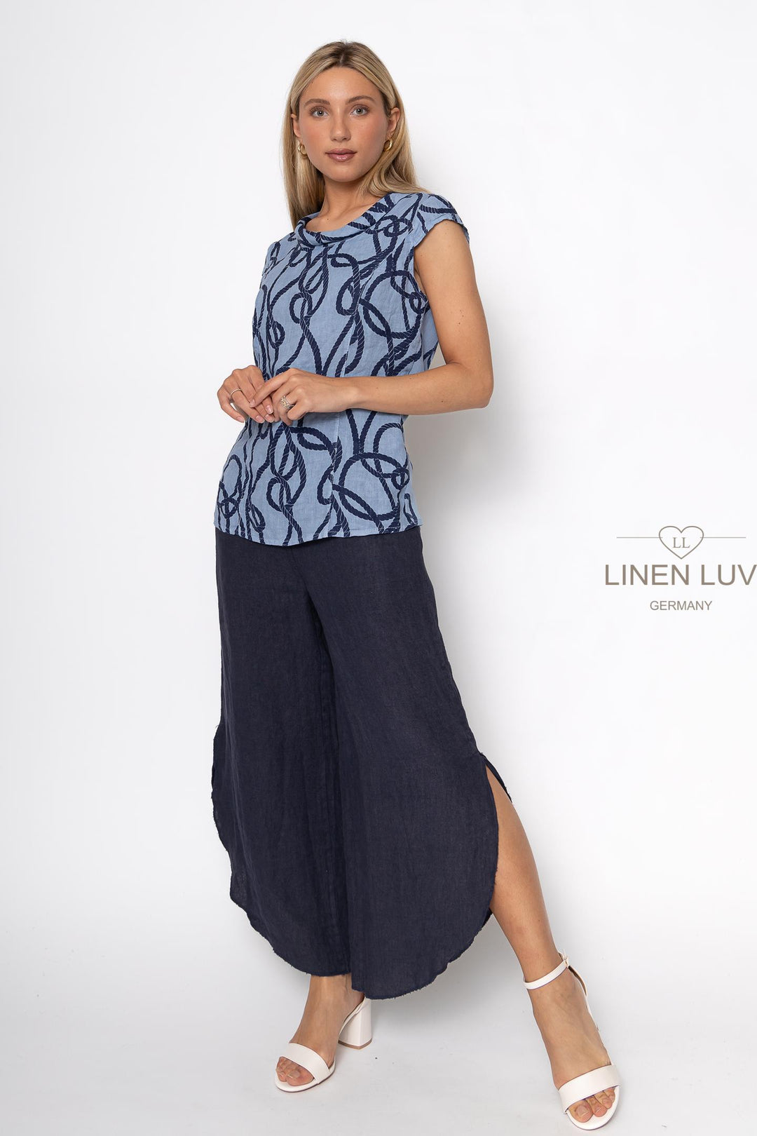 French Linen Cap Sleeve Blouse Nautical Print - Breathable Naturals | Glam & Fame Clothing