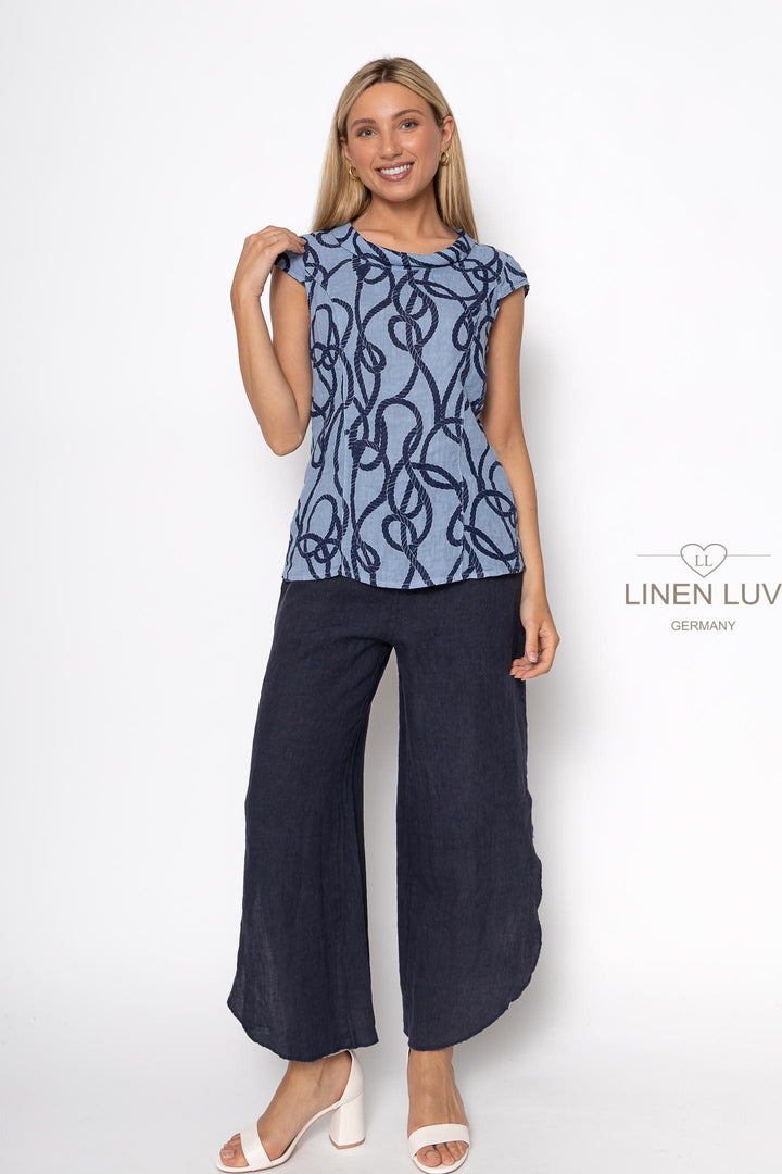 French Linen Cap Sleeve Blouse Nautical Print - Breathable Naturals | Glam & Fame Clothing