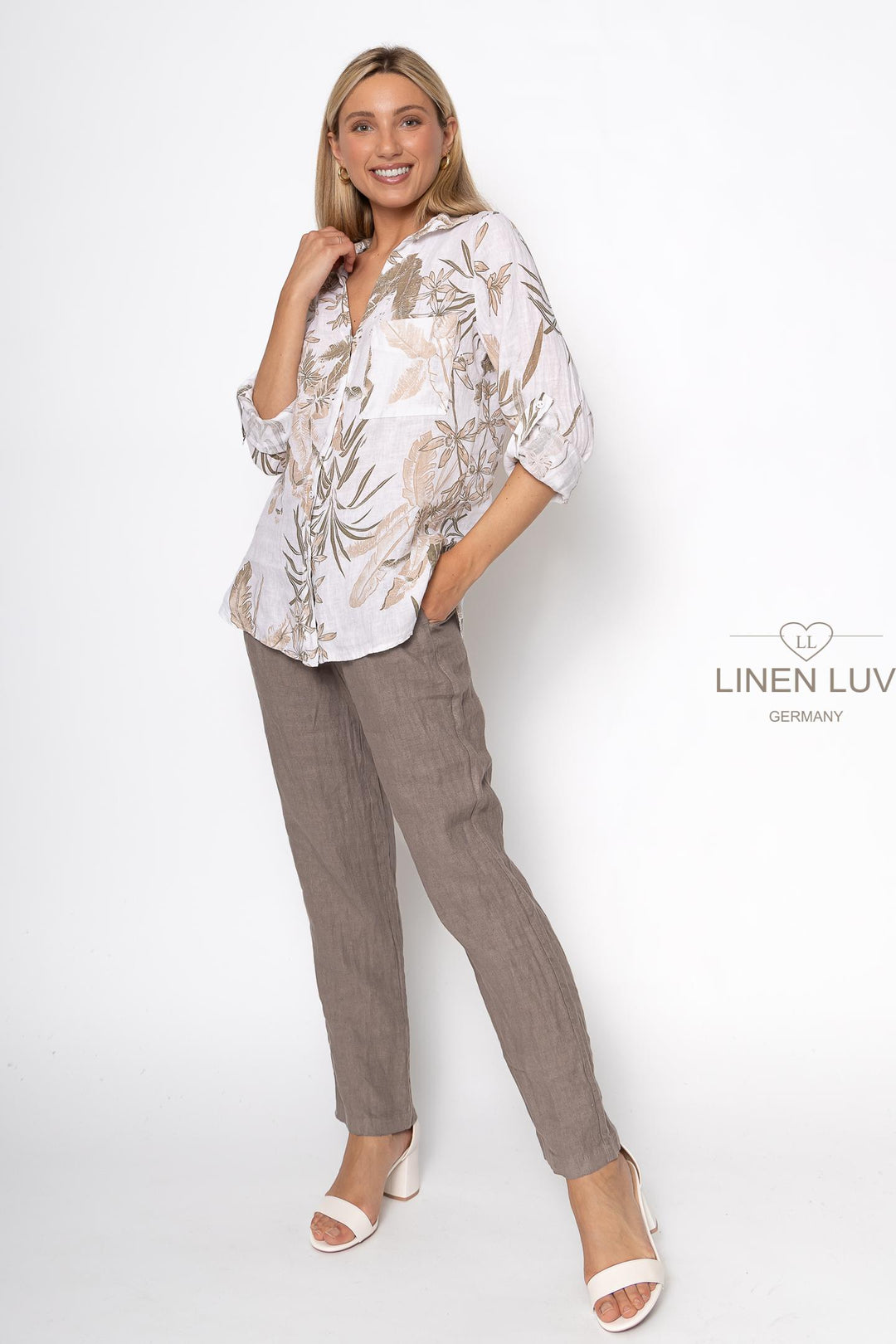 French Linen Button Blouse Print - Breathable Naturals | Glam & Fame Clothing