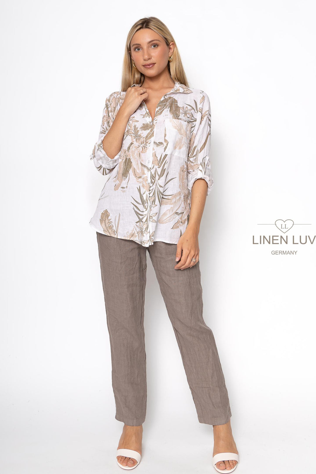 French Linen Button Blouse Print - Breathable Naturals | Glam & Fame Clothing
