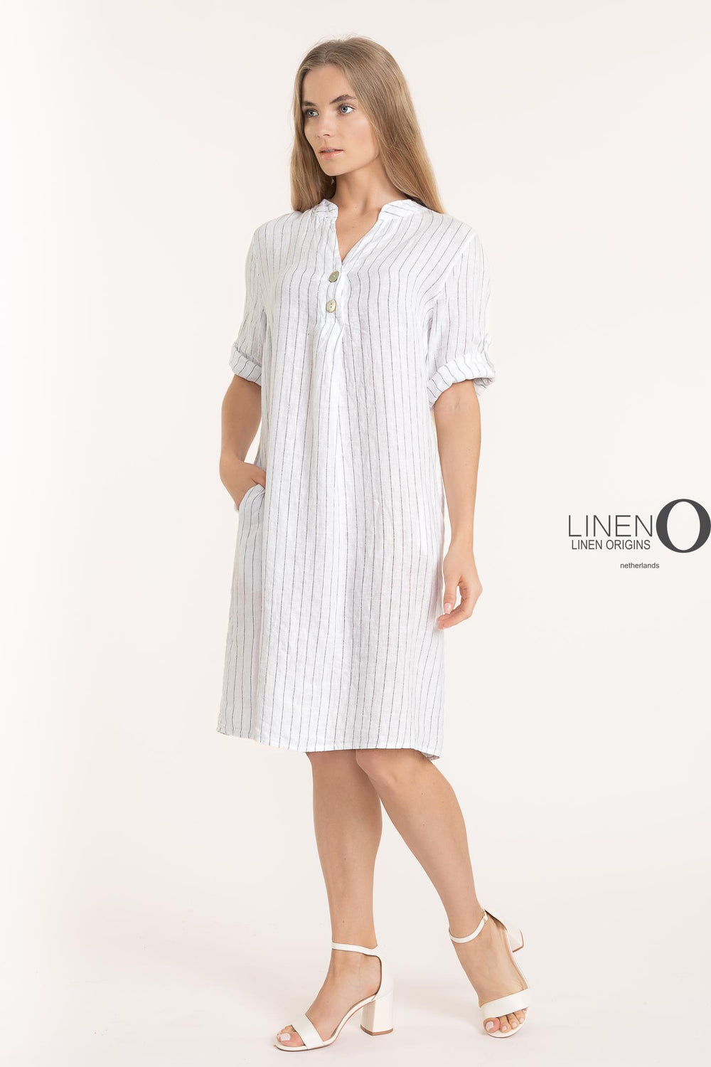 French Linen Pinstripe Dress - Breathable Naturals | Glam & Fame Clothing