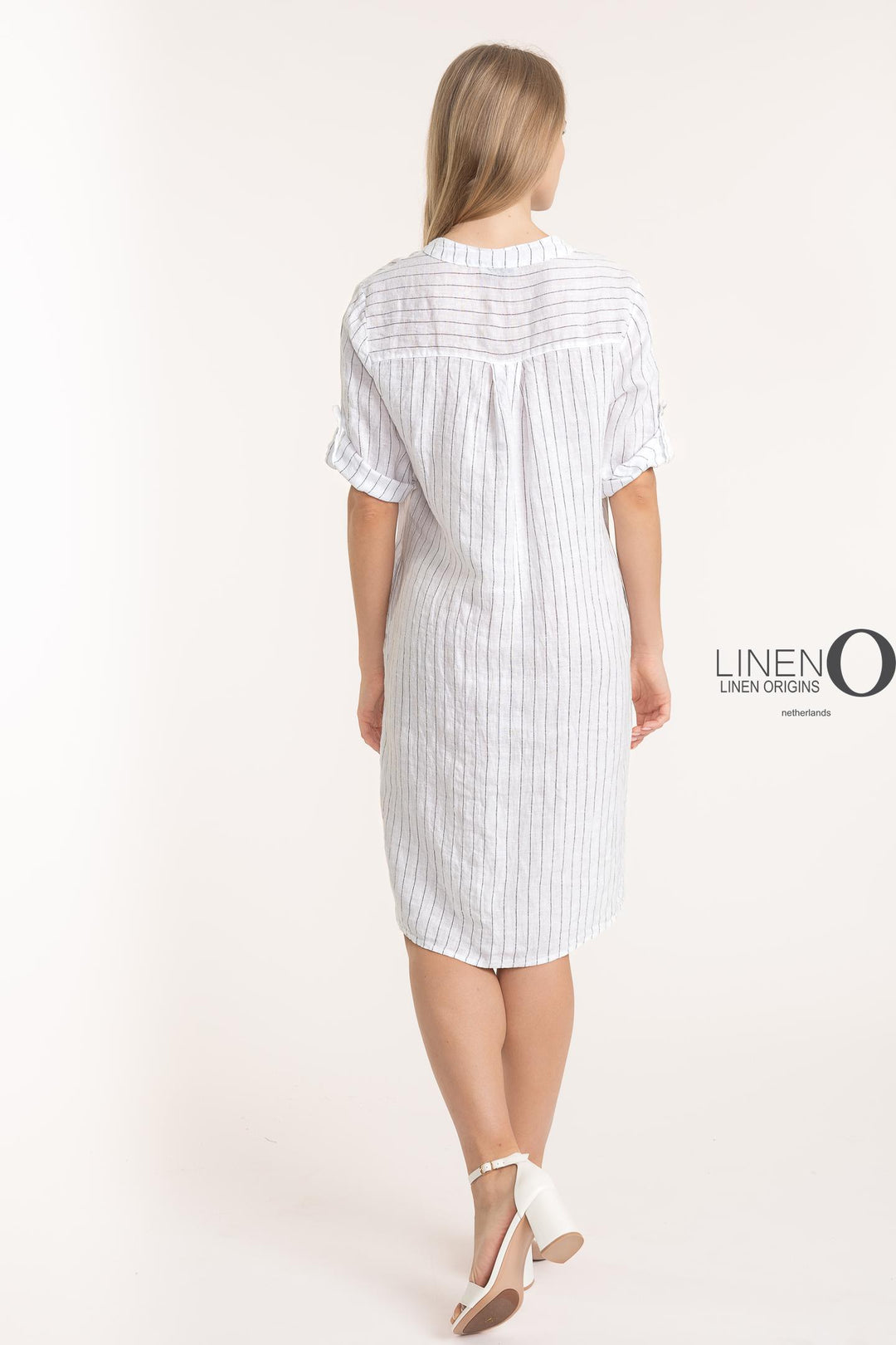 French Linen Pinstripe Dress - Breathable Naturals | Glam & Fame Clothing