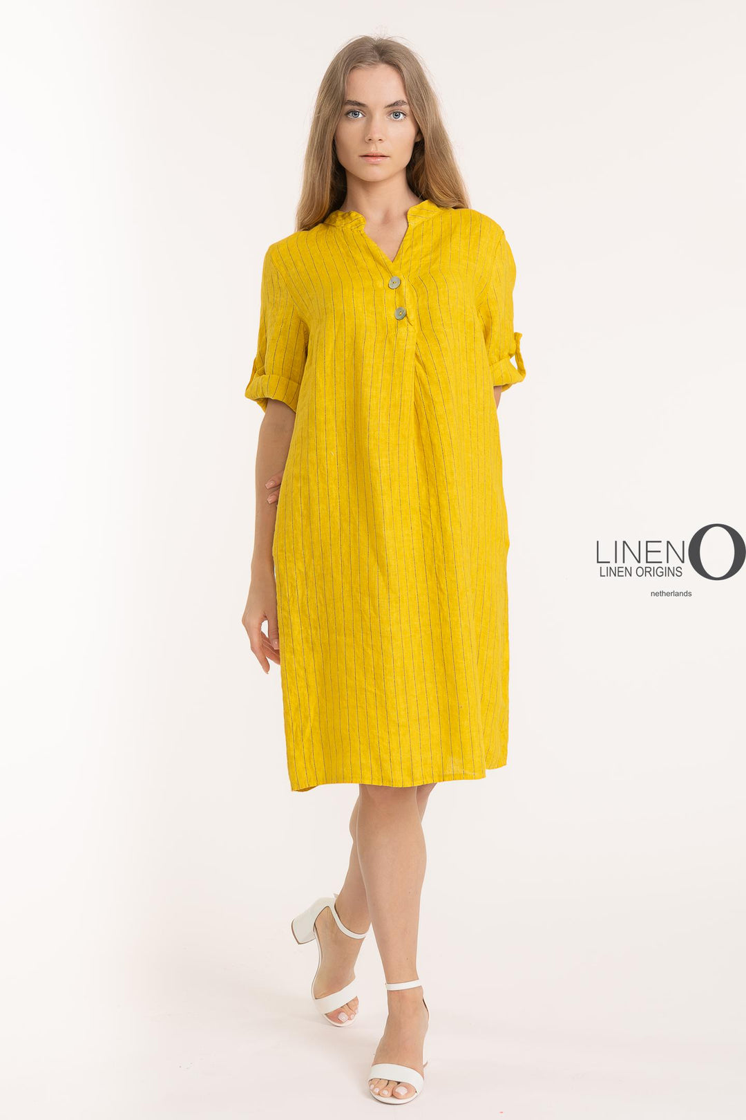 French Linen Pinstripe Dress - Breathable Naturals | Glam & Fame Clothing