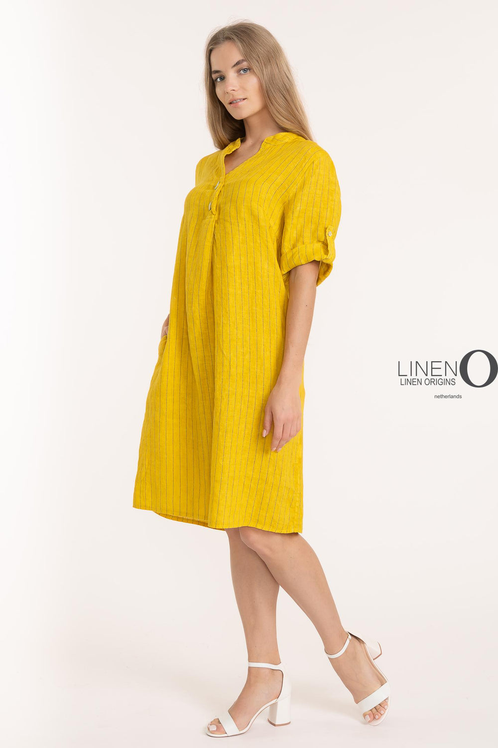 French Linen Pinstripe Dress - Breathable Naturals | Glam & Fame Clothing