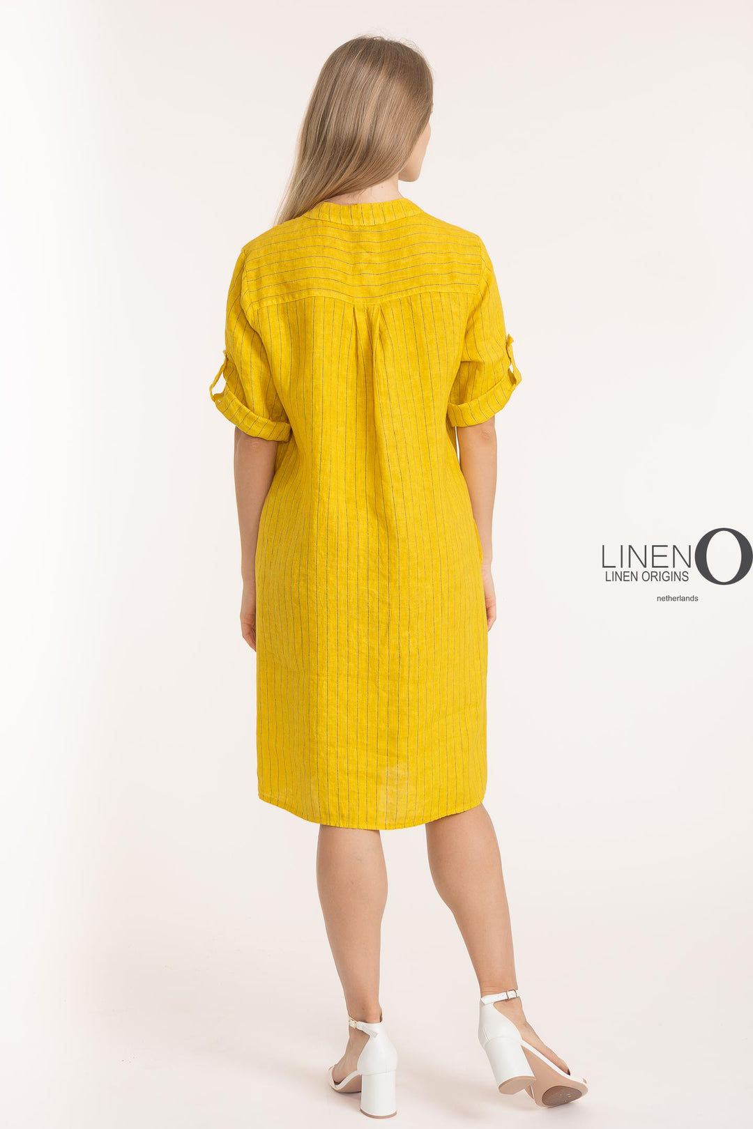 French Linen Pinstripe Dress - Breathable Naturals | Glam & Fame Clothing