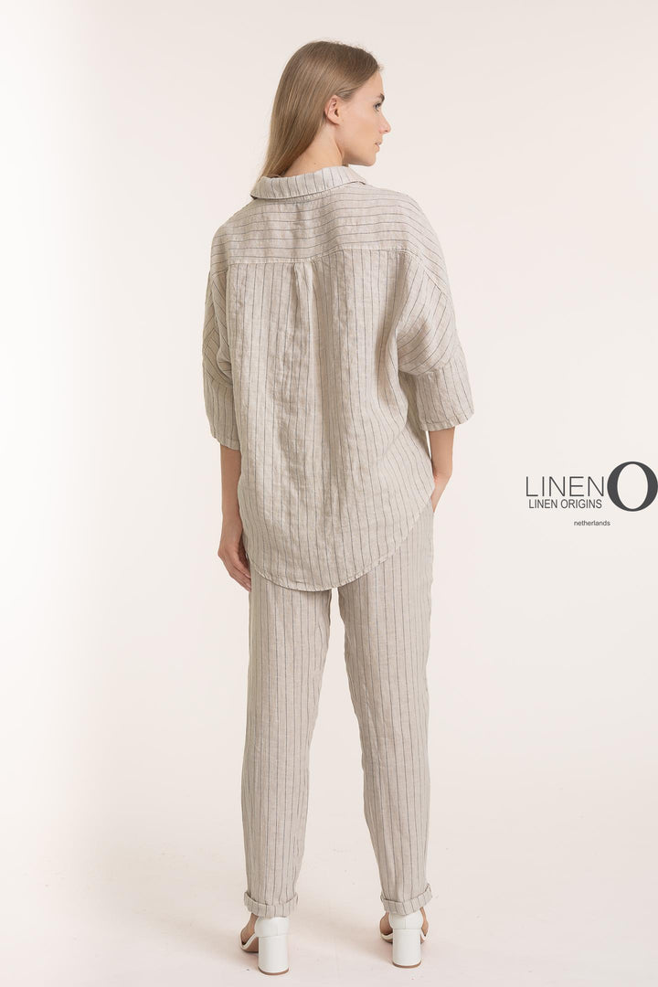 French Linen Pinstripe Boxy Shirt - Breathable Naturals | Glam & Fame Clothing