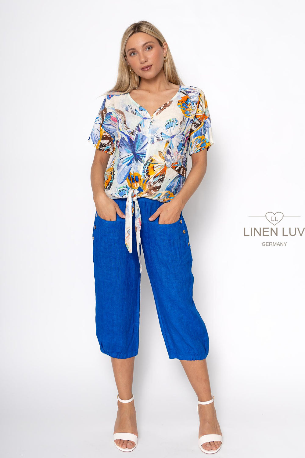 French Linen Butterfly Tie Blouse - Breathable Naturals | Glam & Fame Clothing