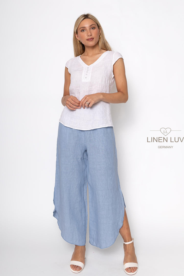 French Linen Cap Sleeve V-Neck Top - Breathable Naturals | Glam & Fame Clothing