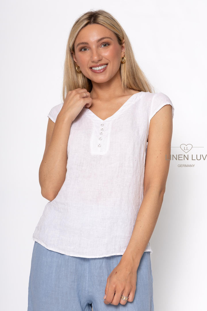 French Linen Cap Sleeve V-Neck Top - Breathable Naturals | Glam & Fame Clothing