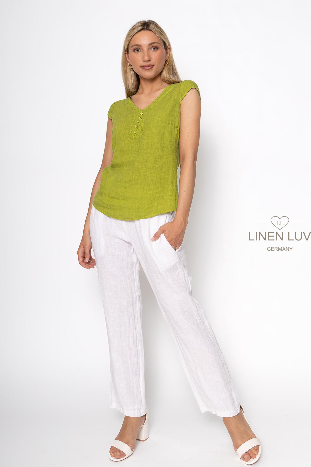 French Linen Cap Sleeve V-Neck Top - Breathable Naturals | Glam & Fame Clothing