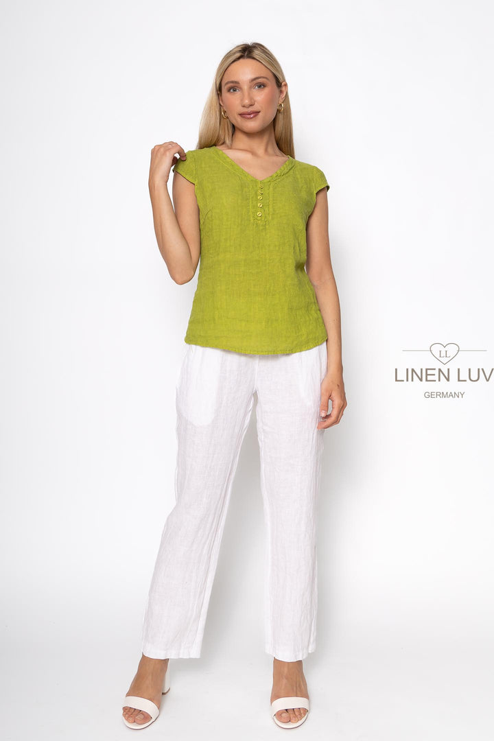 French Linen Cap Sleeve V-Neck Top - Breathable Naturals | Glam & Fame Clothing