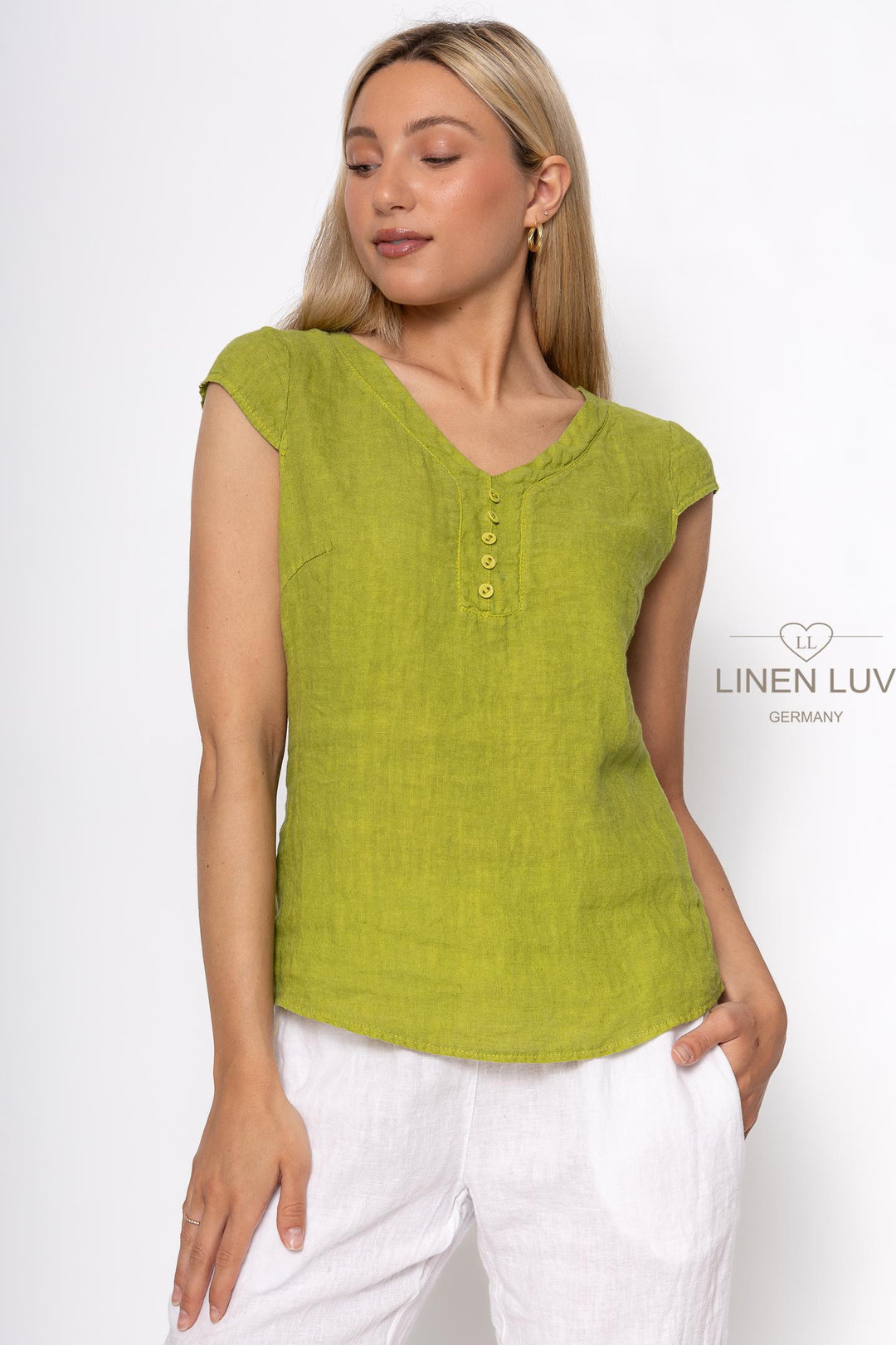 French Linen Cap Sleeve V-Neck Top - Breathable Naturals | Glam & Fame Clothing