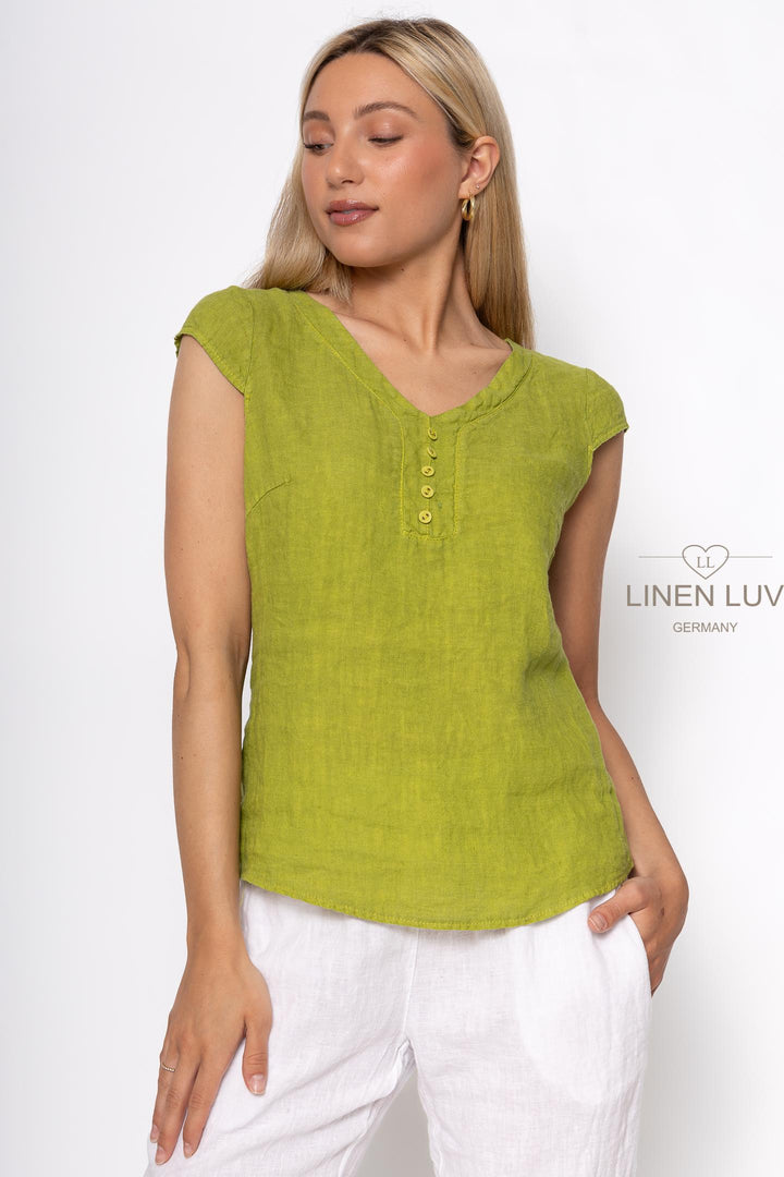 French Linen Cap Sleeve V-Neck Top - Breathable Naturals | Glam & Fame Clothing