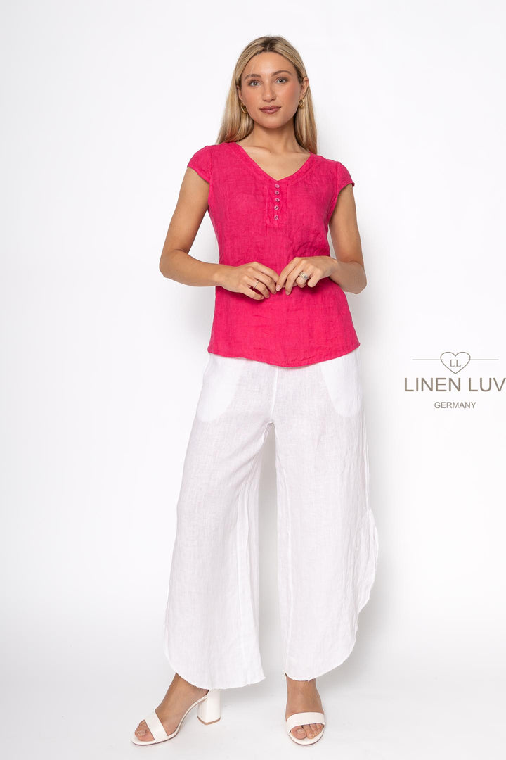 French Linen Cap Sleeve V-Neck Top - Breathable Naturals | Glam & Fame Clothing