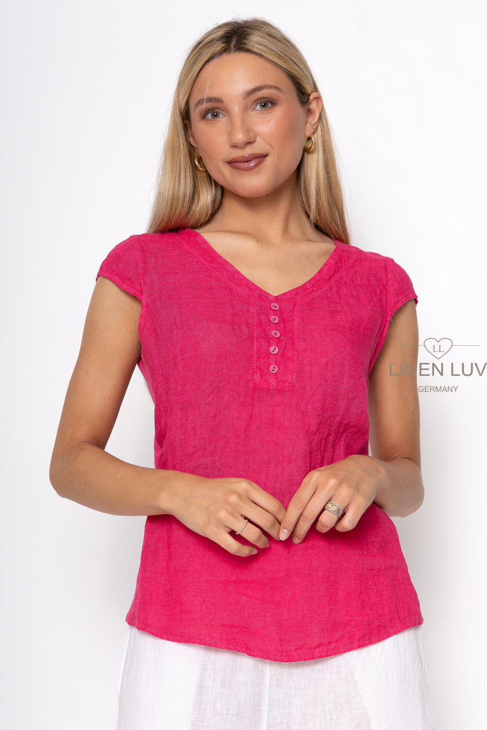 French Linen Cap Sleeve V-Neck Top - Breathable Naturals | Glam & Fame Clothing