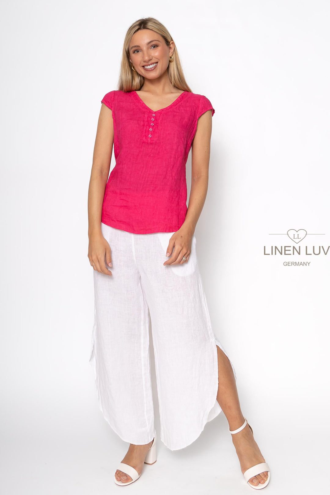 French Linen Cap Sleeve V-Neck Top - Breathable Naturals | Glam & Fame Clothing