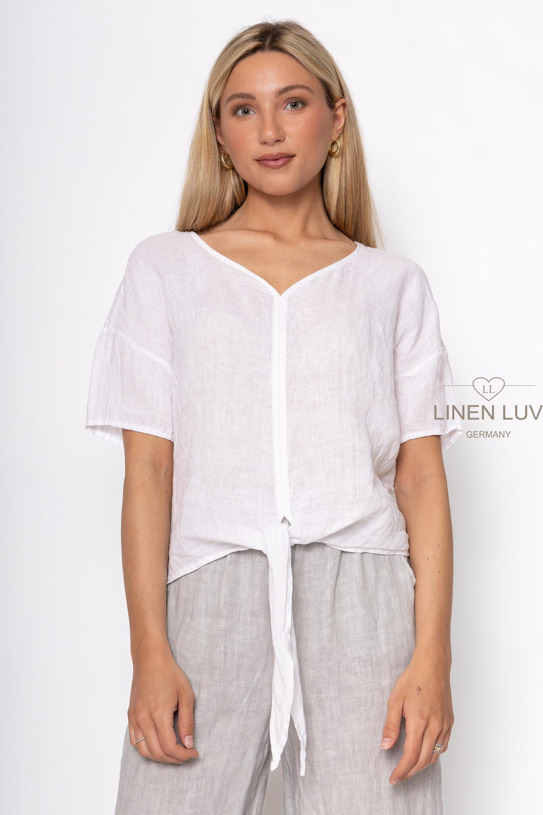 French Linen Tie Blouse - Breathable Naturals | Glam & Fame Clothing