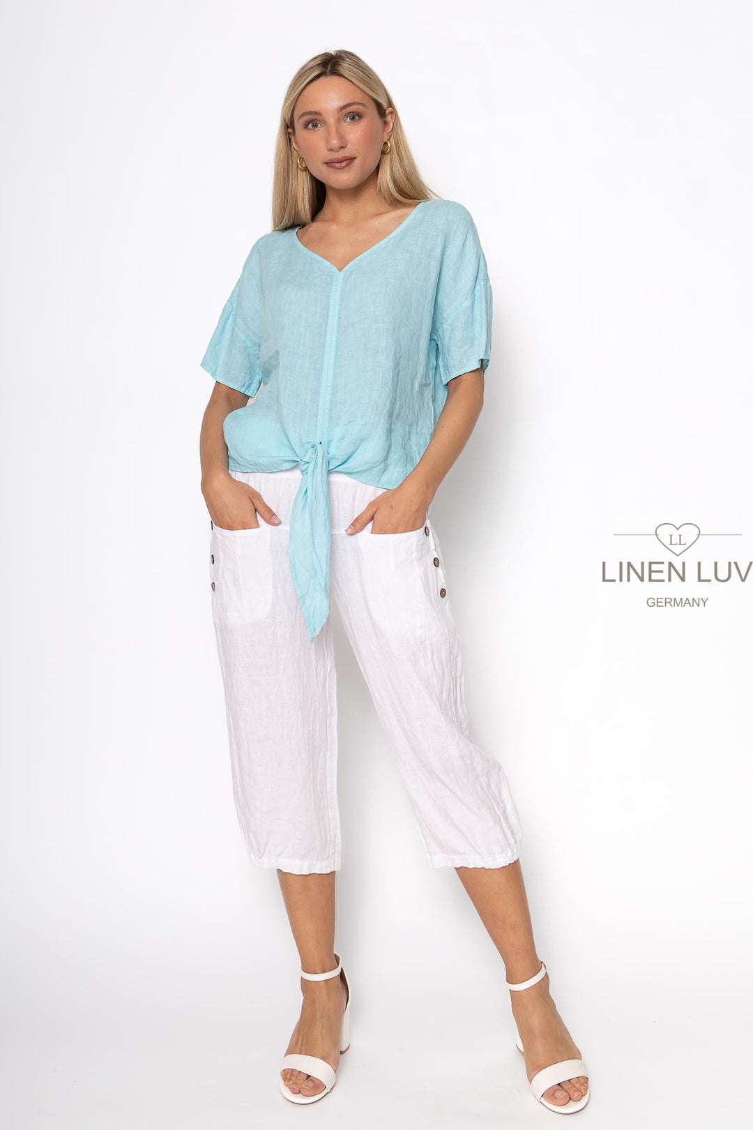 French Linen Tie Blouse - Breathable Naturals | Glam & Fame Clothing