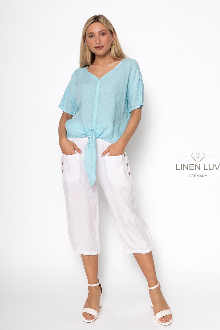 French Linen Tie Blouse - Breathable Naturals | Glam & Fame Clothing