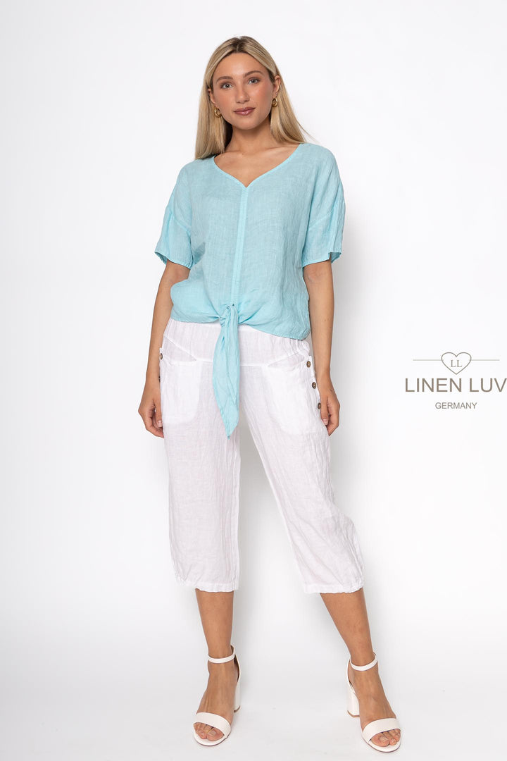 French Linen Tie Blouse - Breathable Naturals | Glam & Fame Clothing