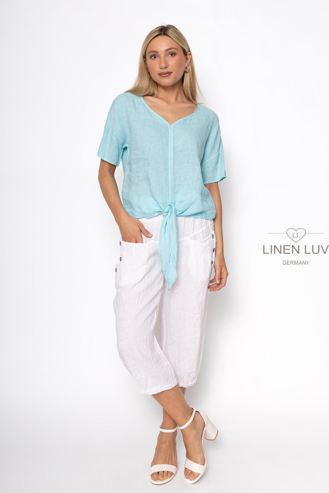 French Linen Tie Blouse - Breathable Naturals | Glam & Fame Clothing