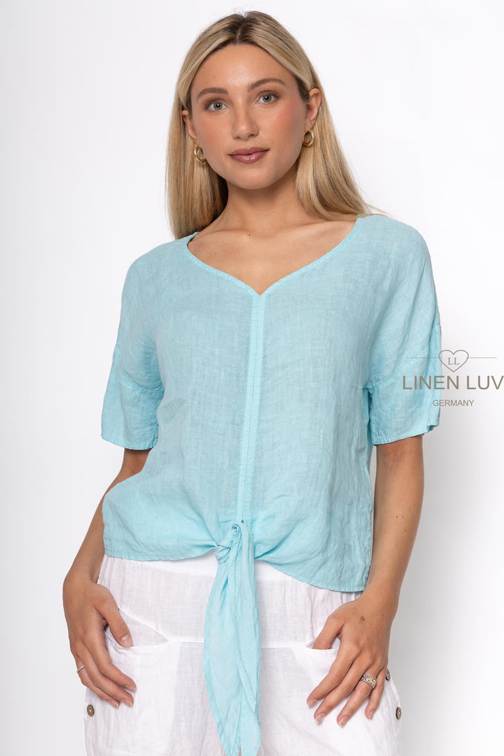 French Linen Tie Blouse - Breathable Naturals | Glam & Fame Clothing