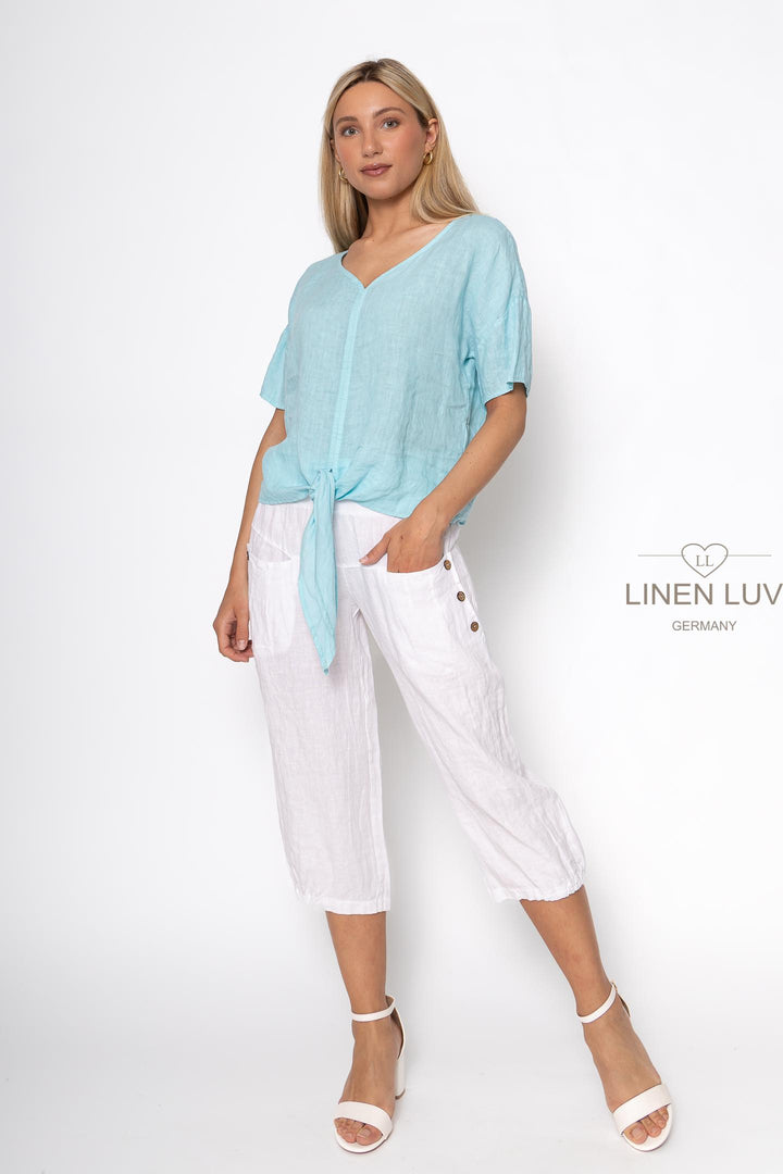 French Linen Tie Blouse - Breathable Naturals | Glam & Fame Clothing