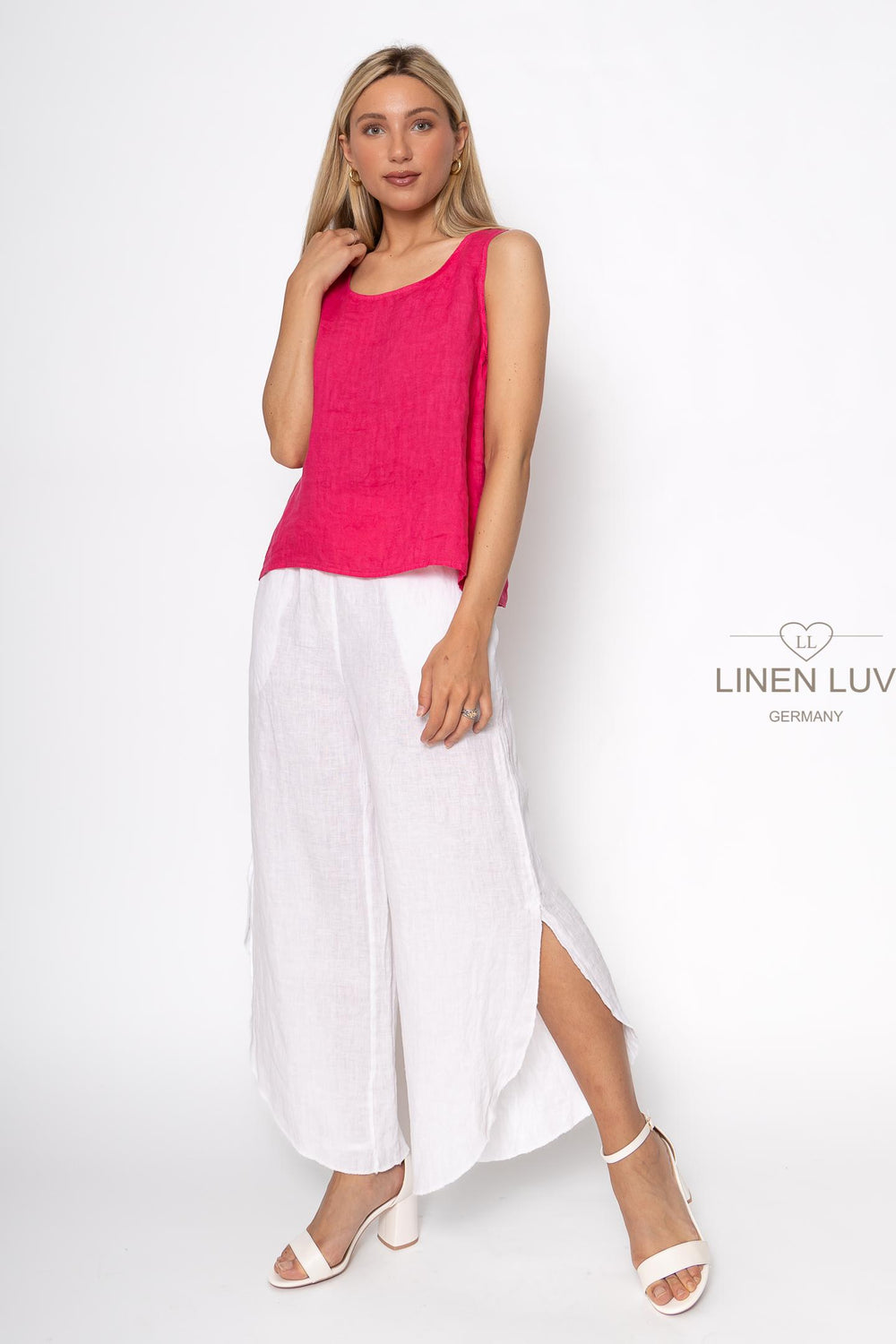 French Linen Sleeveless Top Button Accent - Breathable Naturals | Glam & Fame Clothing