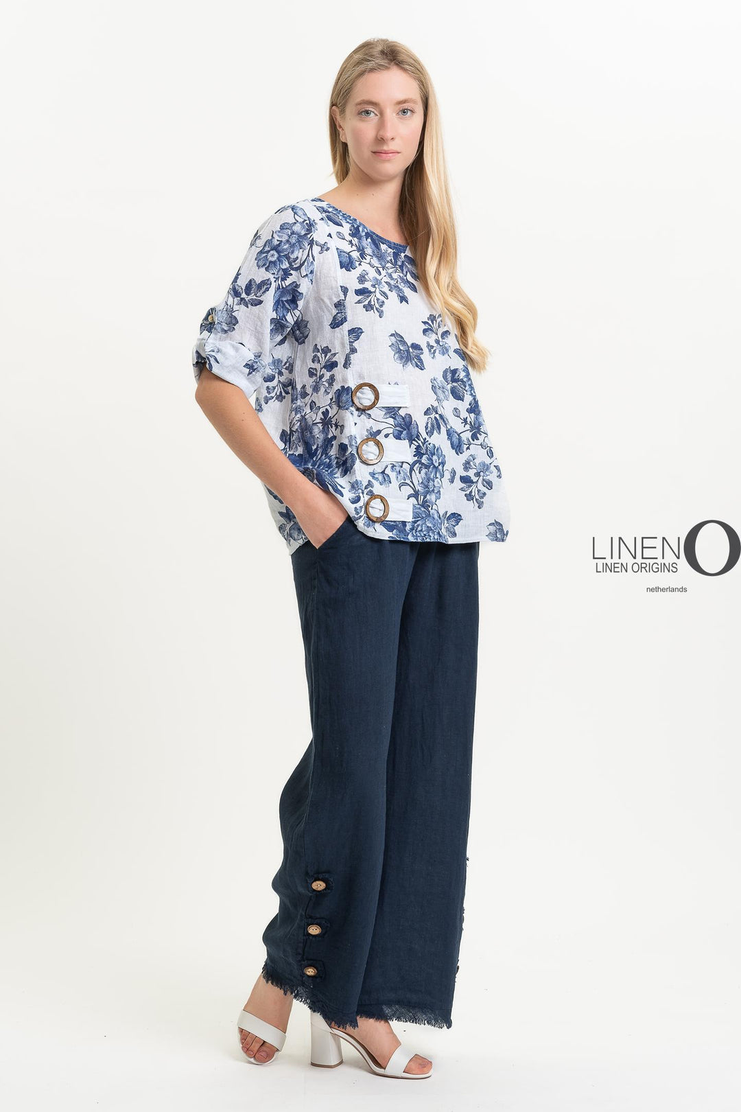 French Linen Blouse Buckle Accent - Breathable Naturals | Glam & Fame Clothing