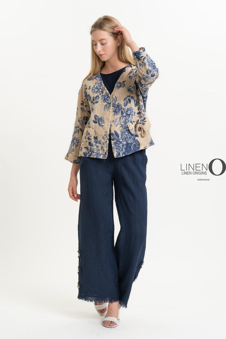 French Linen Jacket Vintage Garden - Breathable Naturals | Glam & Fame Clothing