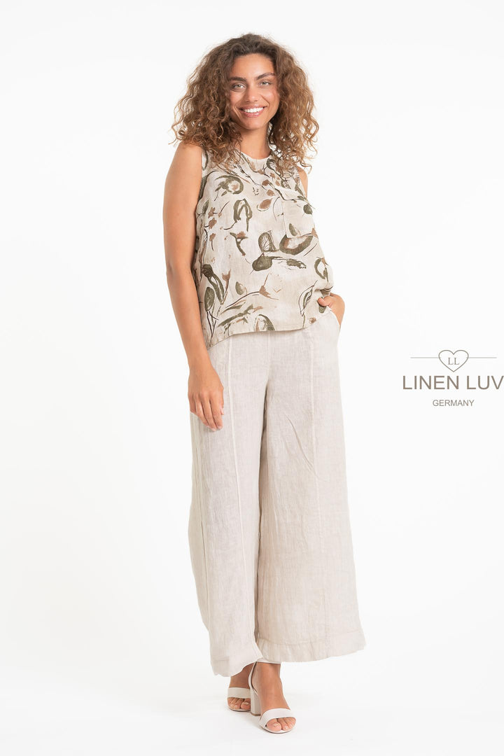 French Linen Top Print Sleeveless - Breathable Naturals | Glam & Fame Clothing