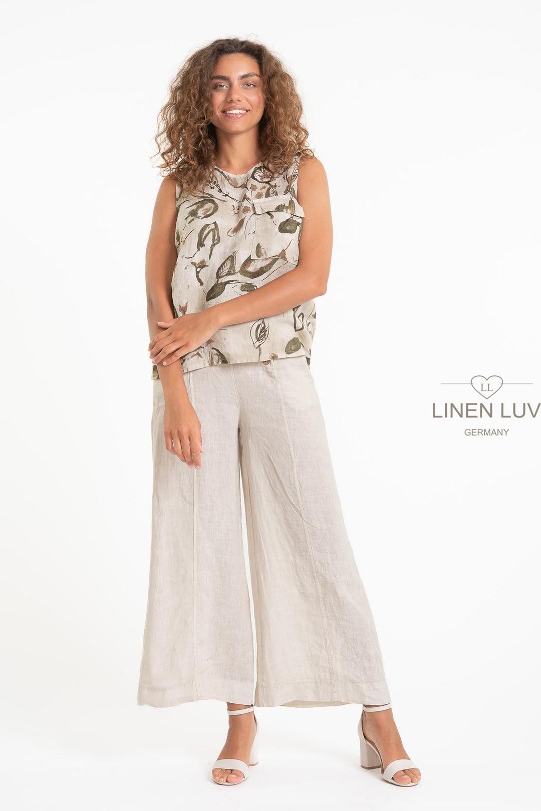 French Linen Top Print Sleeveless - Breathable Naturals | Glam & Fame Clothing