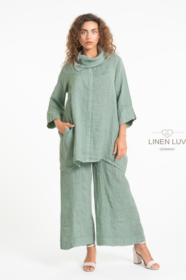 French Linen Tunic Pointe Collar - Breathable Naturals | Glam & Fame Clothing