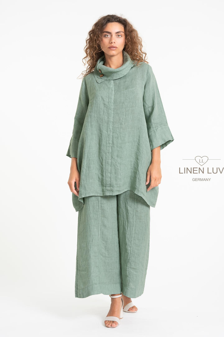 French Linen Tunic Pointe Collar - Breathable Naturals | Glam & Fame Clothing