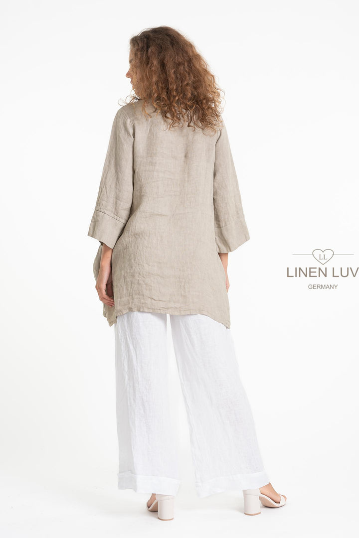 French Linen Tunic Pointe Collar - Breathable Naturals | Glam & Fame Clothing