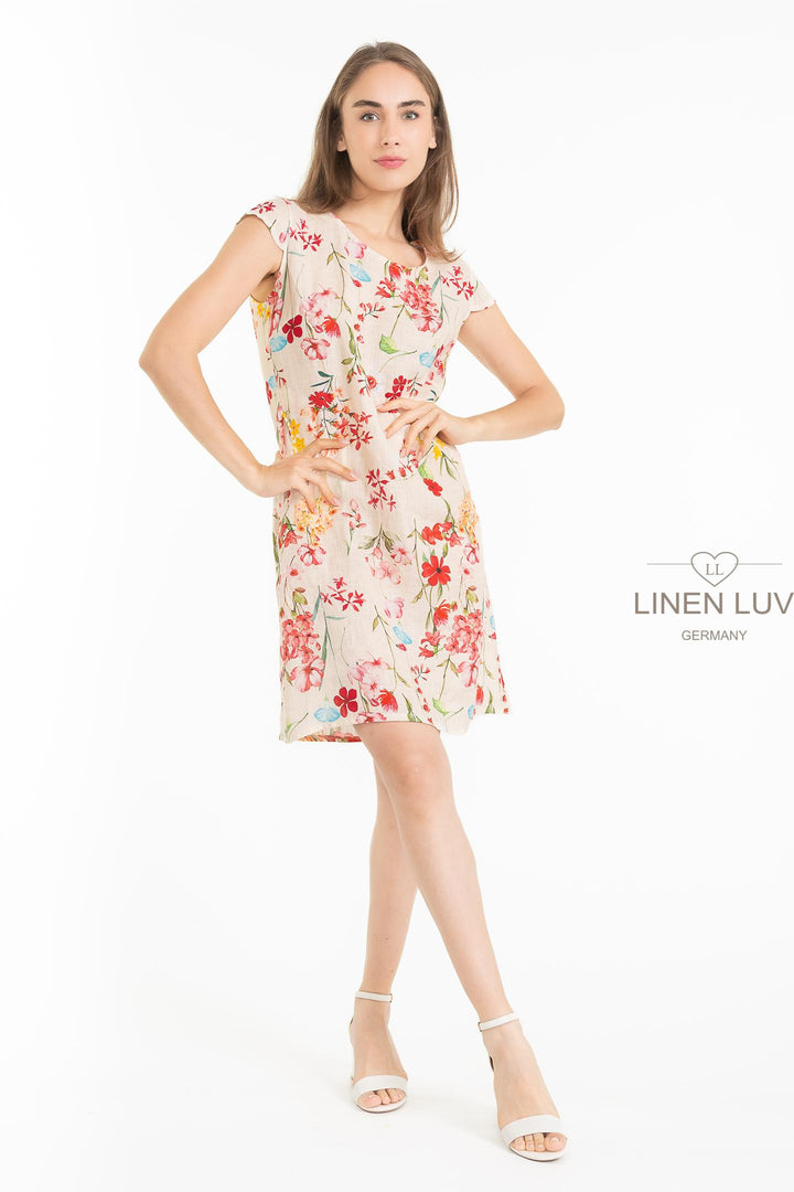 French Linen Print Dress Classic Sheath - Breathable Naturals | Glam & Fame Clothing
