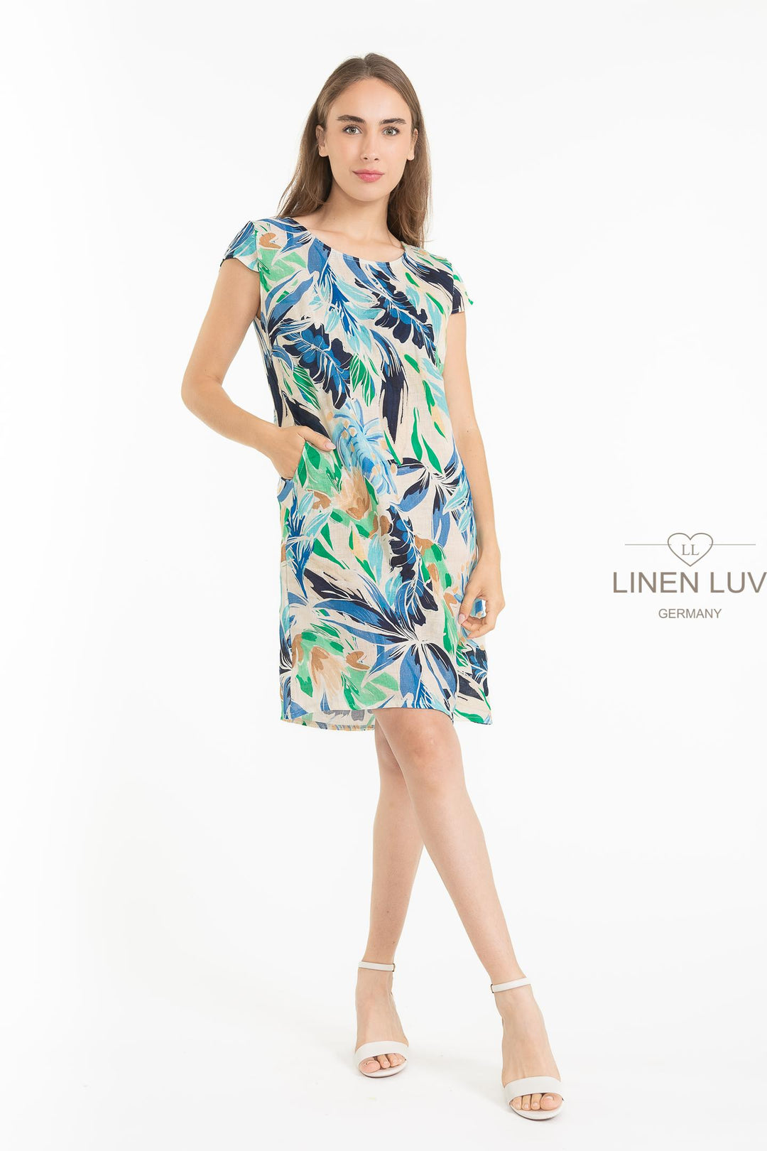 French Linen Print Dress Classic Sheath - Breathable Naturals | Glam & Fame Clothing