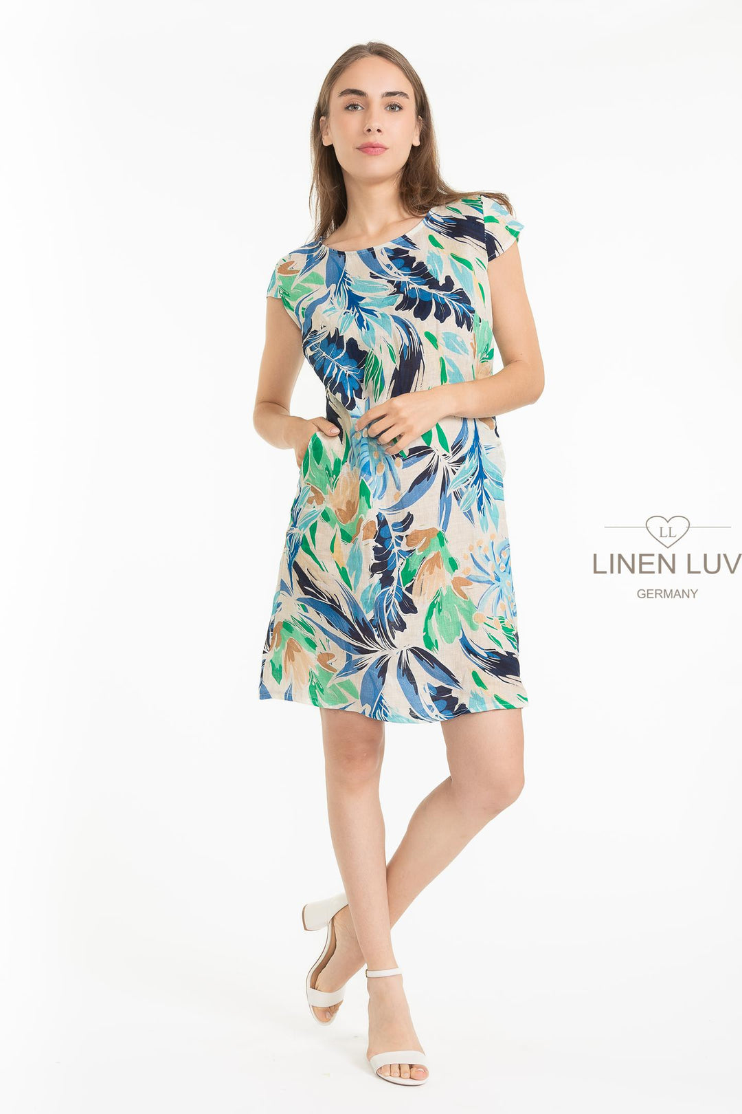 French Linen Print Dress Classic Sheath - Breathable Naturals | Glam & Fame Clothing