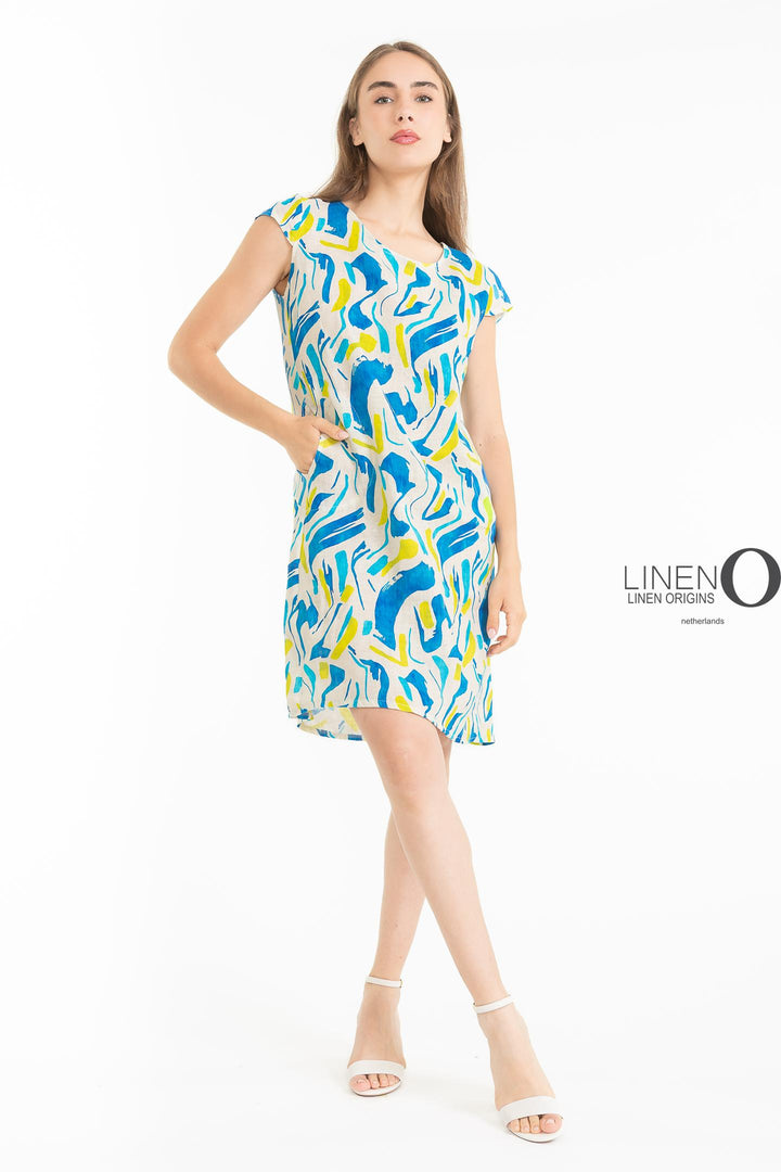 French Linen Sheath Dress Abstract Print - Breathable Naturals | Glam & Fame Clothing