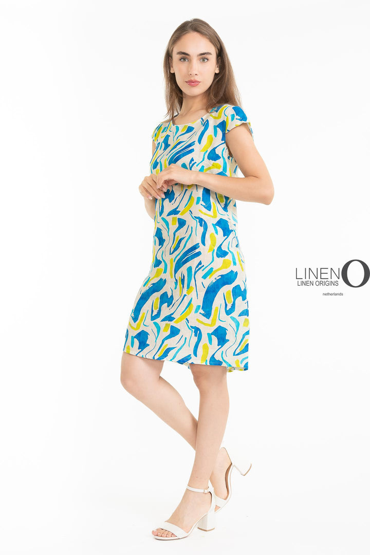 French Linen Sheath Dress Abstract Print - Breathable Naturals | Glam & Fame Clothing