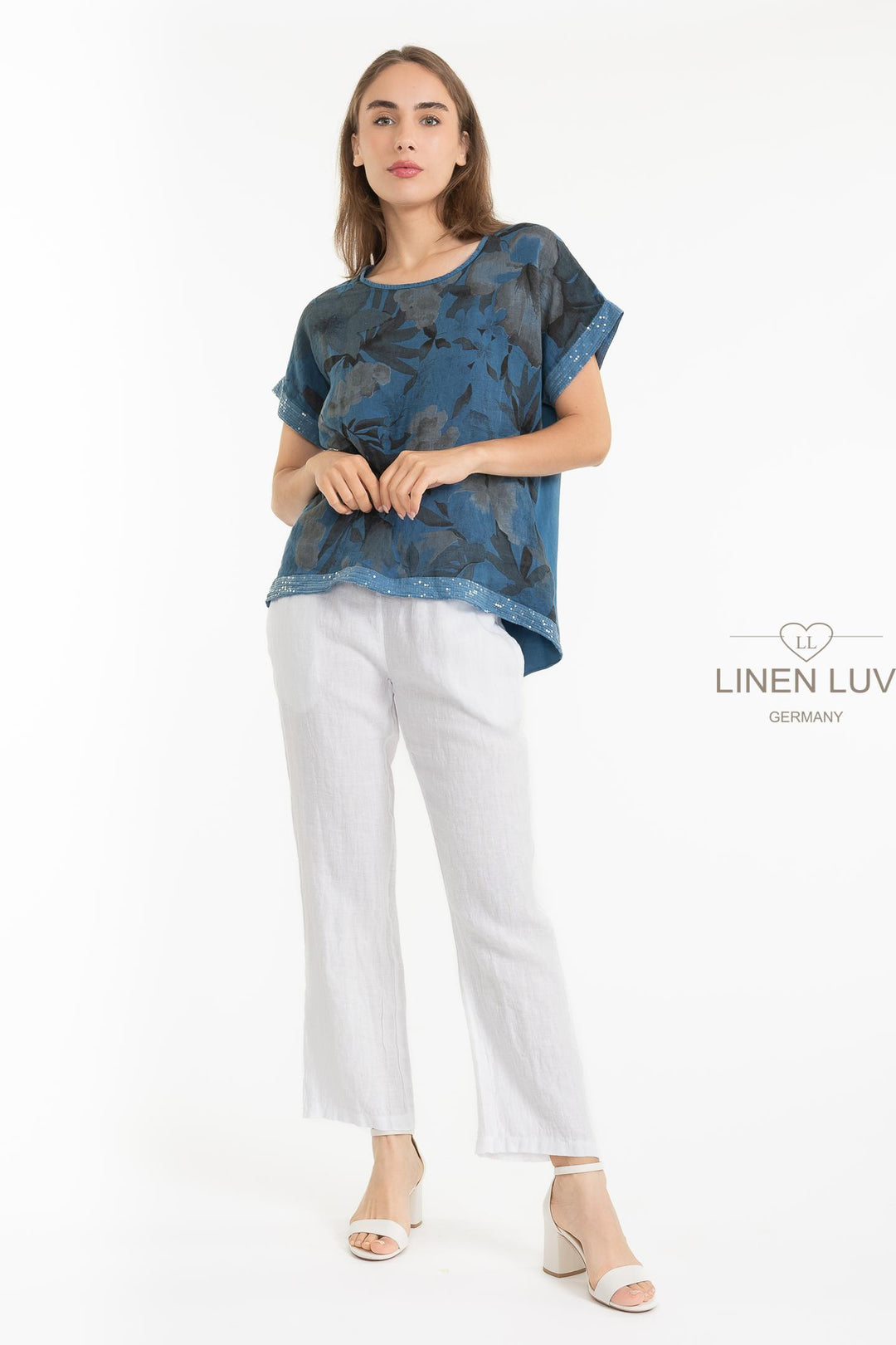 French Linen Blend Top Shimmer Accent - Breathable Naturals | Glam & Fame Clothing