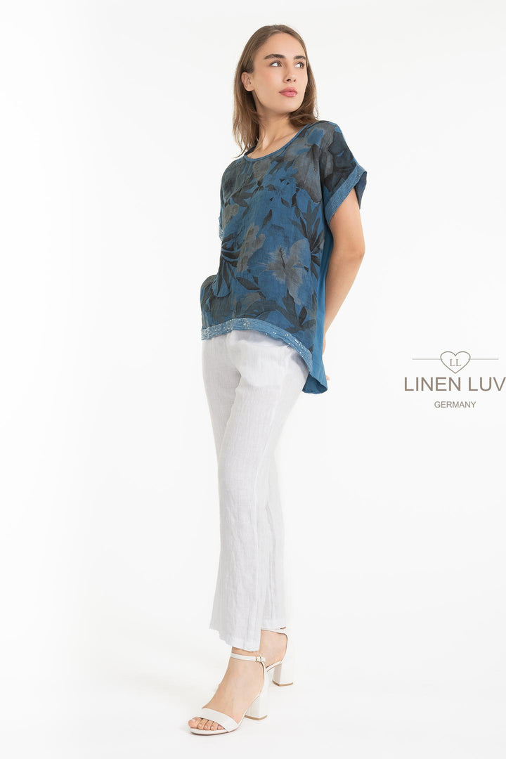 French Linen Blend Top Shimmer Accent - Breathable Naturals | Glam & Fame Clothing